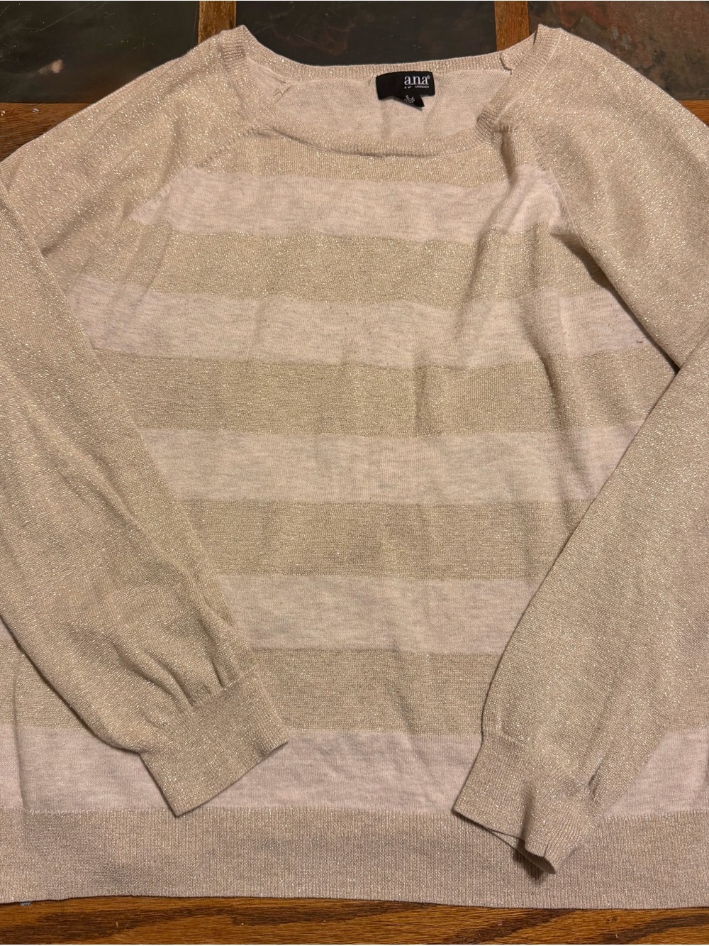 a.n.a Metallic Striped Crewneck Sweater in Beige and Cream